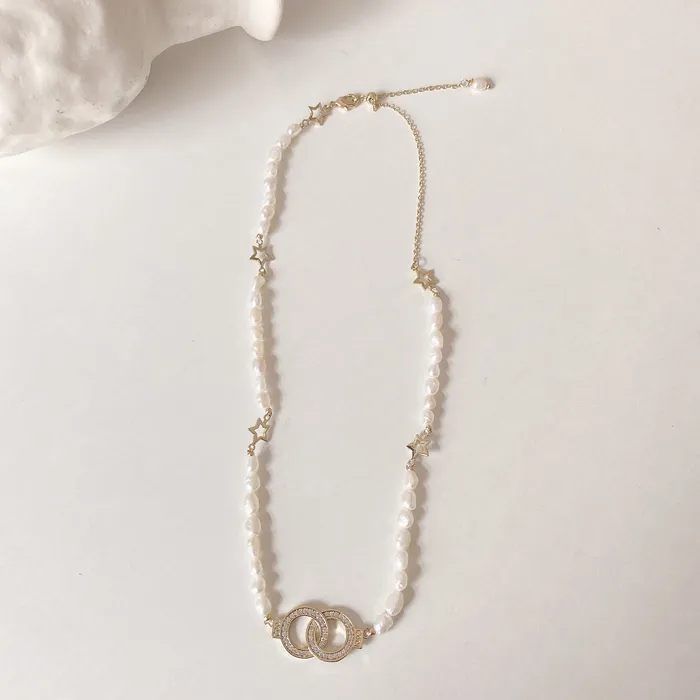 Refined by AnnaKaci Necklaces Interlocked Circles Pearl Beaded Necklace